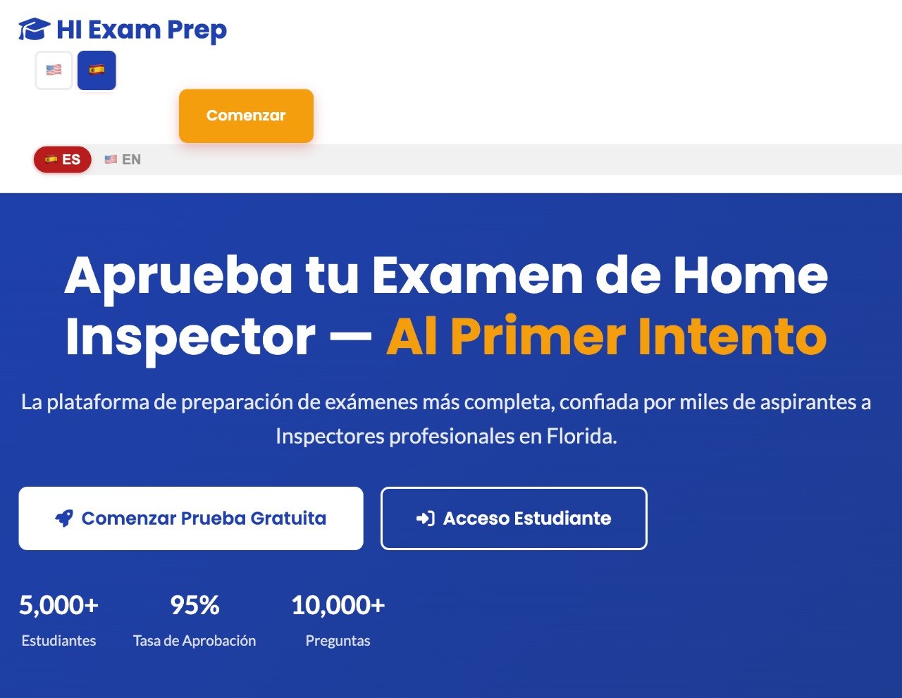 Plataforma de exámenes exam.hagasehomeinspector.com